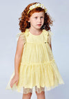 Mayoral Girls Frilled Tulle Dress, Lemon Yellow