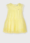 Mayoral Girls Frilled Tulle Dress, Lemon Yellow