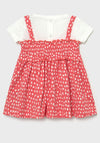 Mayoral Baby Girls Polka Dot Dress Three Piece Set, Coral