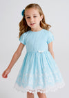 Mayoral Girls Stripe & Floral Dress, Blue & White