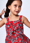 Mayoral Girls Flower Print Strap Dress, Red