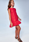 Mayoral Girls Frill Sleeve Dress, Red