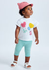 Mayoral Baby Girl Cat Top and Legging Set, White and Aqua