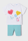 Mayoral Baby Girl Cat Top and Legging Set, White and Aqua