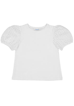 Mayoral Older Girl Pattern Sleeve T-Shirt, White