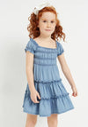 Mayoral Girl Soft Denim Ruffle Dress, Blue