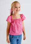 Mayoral Girl Gingham Blouse, Pink