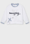 Mayoral Girls Stripe Trim Printed Sweatshirt, White