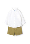 Mayoral Baby Boy Shirt and Short Set, Cream and Khaki
