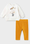 Mayoral 2 Piece Top and Legging Set, Cream and Mustard