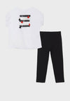 Mayoral Girls Tassel Trim T-Shirt & Leggings Set, White & Black