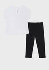 Mayoral Girls Tassel Trim T-Shirt & Leggings Set, White & Black