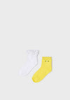 Mayoral Girl 2 Pack of Socks, White/Yellow