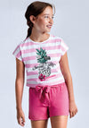 Mayoral Girls Pineapple Stripe Top and Shorts Set, Pink