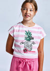 Mayoral Girls Pineapple Stripe Top and Shorts Set, Pink