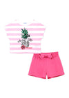 Mayoral Girls Pineapple Stripe Top and Shorts Set, Pink