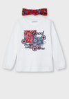 Mayoral Girls Paisley Print T-Shirt & Headband Set, White Multi