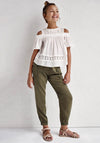 Mayoral Girls Loose Fit Cargo Trousers, Khaki