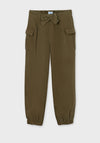 Mayoral Girls Loose Fit Cargo Trousers, Khaki