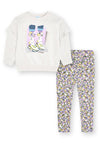 Mayoral Girls Floral Print Sweater & Leggings Set, Grey Multi