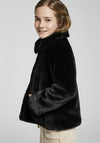 Mayoral Girls Faux Fur Zip Up Coat, Black
