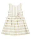 Mayoral Girls Striped Cotton & Linen Dress, Beige