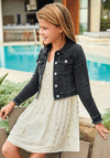 Mayoral Older Girls Embroidered Denim Jacket, Black