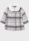 Mayoral Baby Girls Tartan Faux Fur Collar Coat, Rose Pink & Grey