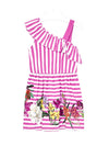 Mayoral Girls Asymmetrical Neckline Stripe Dress, Pink