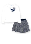 Mayoral 2 Piece Tweed Skirt and Top Set, White Navy