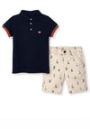 Mayoral Boys Polo Shirt & Shorts Set, Navy & Beige