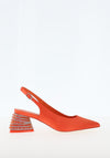 Menbur Satin Sling Back Embellished Block Heel Shoes, Orange