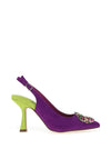 Menbur Pointed Toe Brooch Heeled Shoes, Purple & Lime