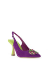 Menbur Pointed Toe Brooch Heeled Shoes, Purple & Lime
