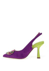 Menbur Pointed Toe Brooch Heeled Shoes, Purple & Lime