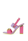 Menbur Colour Block Block Heel Sandals, Pink and Lilac