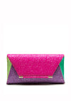 Menbur Glitter Fold Over Clutch Bag, Fuchsia Multi