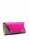 Menbur Glitter Fold Over Clutch Bag, Fuchsia Multi