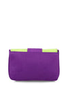 Menbur Brooch Faux Suede Clutch Bag, Purple & Lime