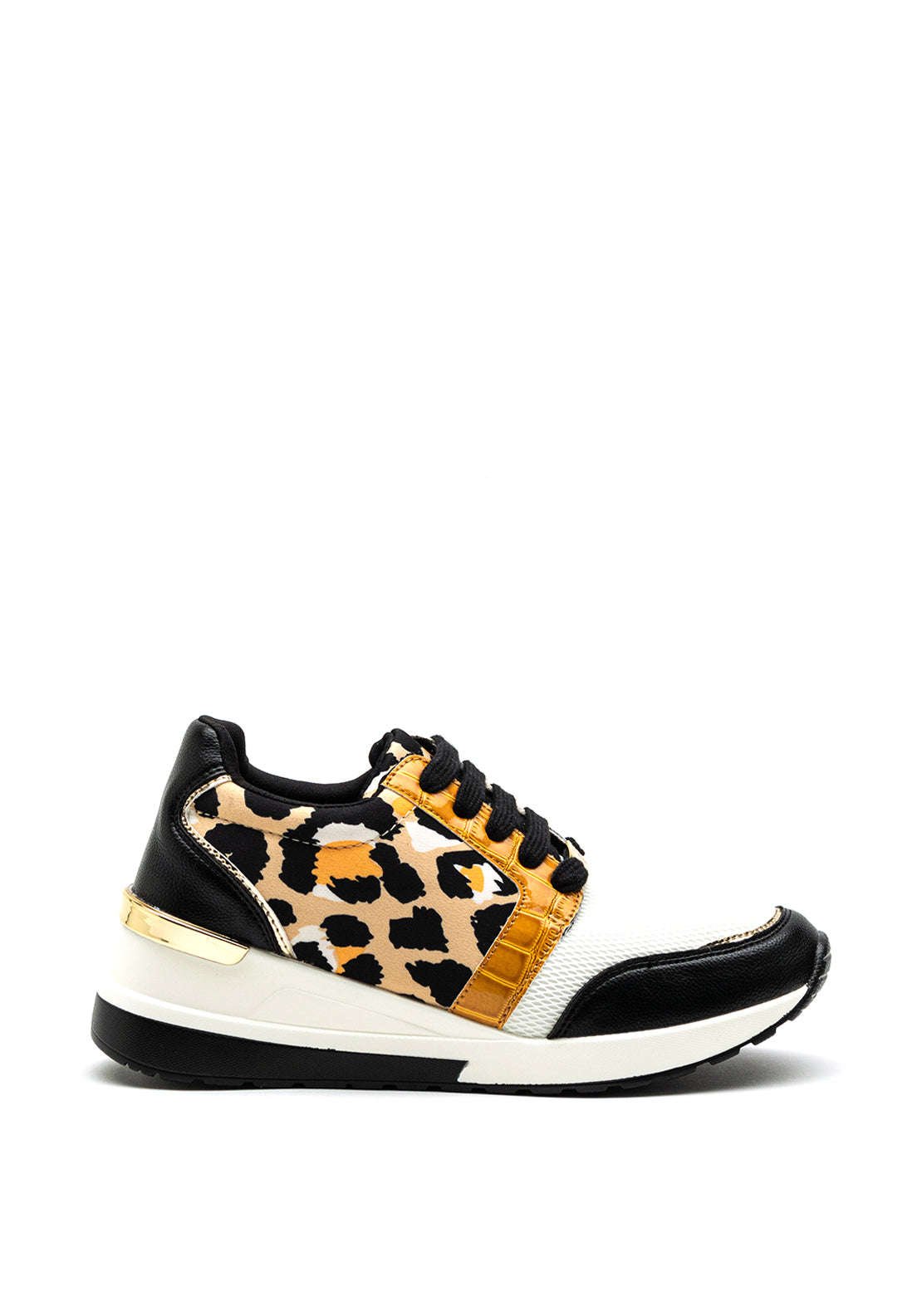 Menbur Animal Print Wedge Trainer, Black Multi
