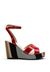 Menbur Woven Heel High Wedge Sandal, Red Multi