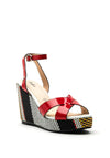 Menbur Woven Heel High Wedge Sandal, Red Multi