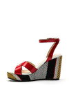 Menbur Woven Heel High Wedge Sandal, Red Multi