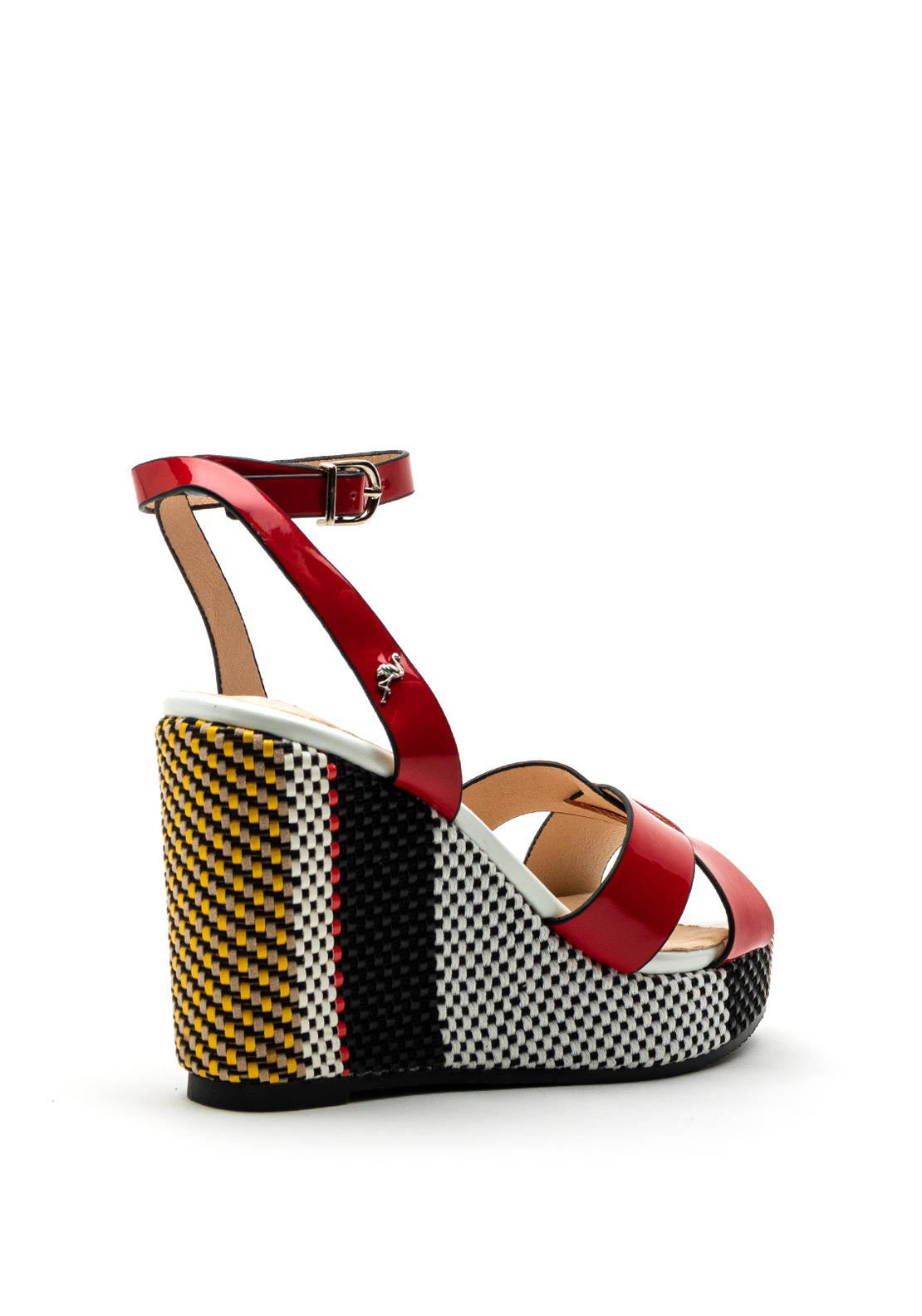 Menbur Woven Heel High Wedge Sandal, Red Multi