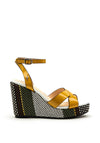 Menbur Woven Heel High Wedge Sandal, Mustard