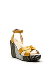 Menbur Woven Heel High Wedge Sandal, Mustard