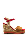 Menbur Suede Straps Woven Wedge Sandal, Red Multi