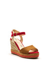Menbur Suede Straps Woven Wedge Sandal, Red Multi