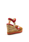 Menbur Suede Straps Woven Wedge Sandal, Red Multi