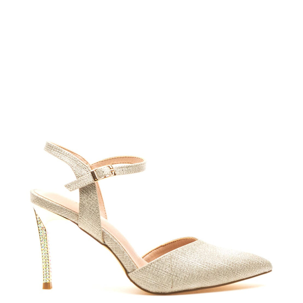 Menbur Shimmer Pointed Toe Gem Heel Court Shoes, Gold McElhinneys